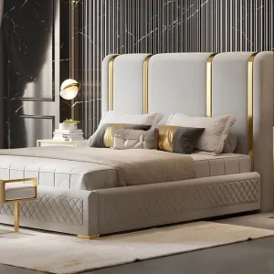 Contemporary Beige Upholstered Bed
